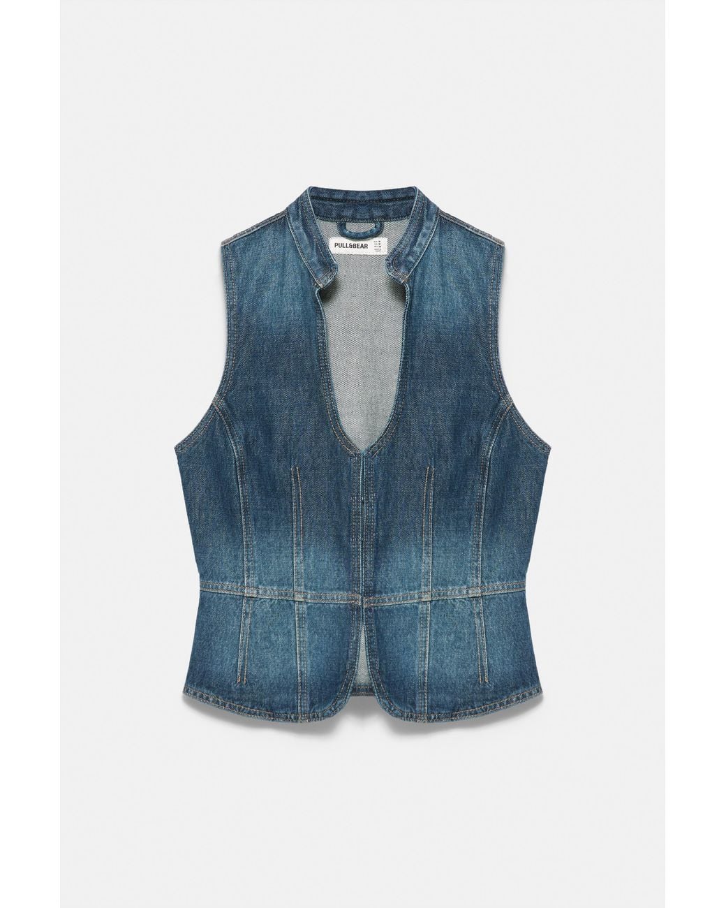 Pull&Bear Blue Seamed Denim Halter Top