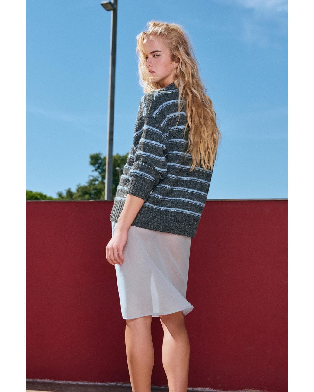 Pull&Bear Blue Gestreifter Strickpullover