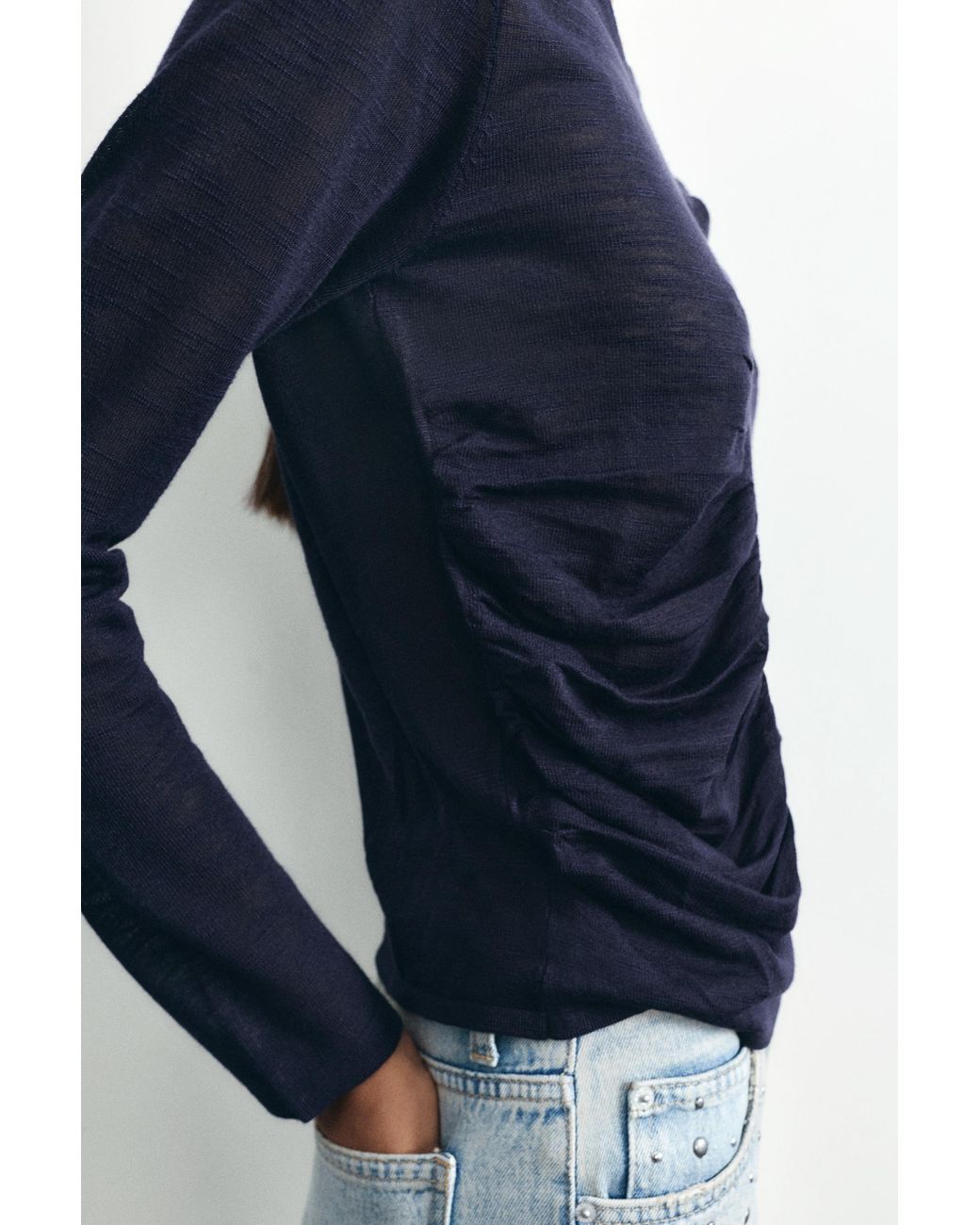 Pull&Bear Black Fine Gathered Jumper