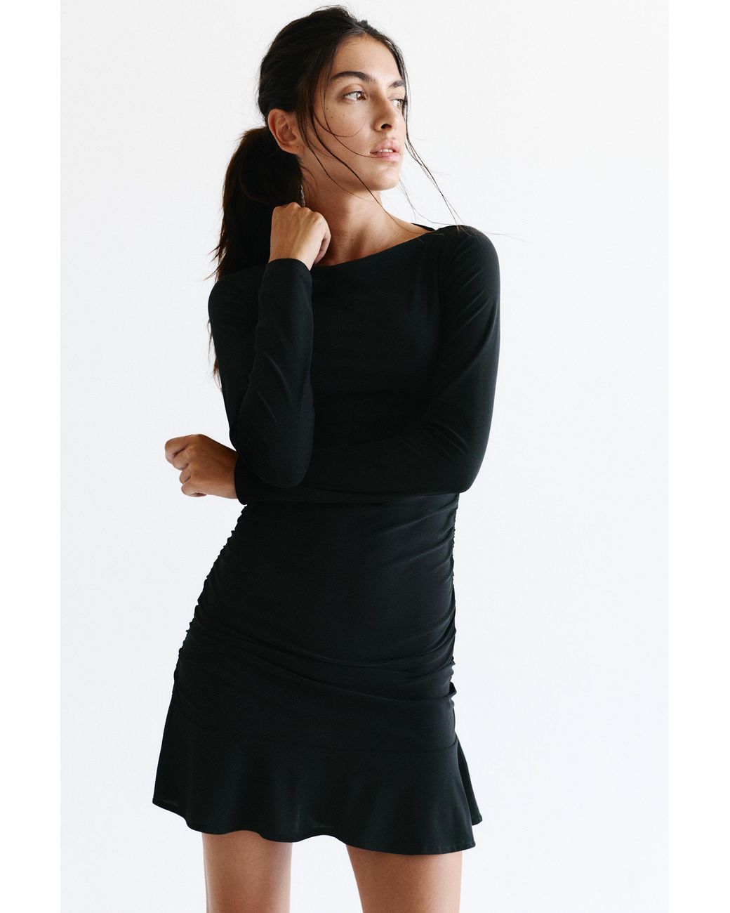 Pull&Bear Black Ruched Short Dress