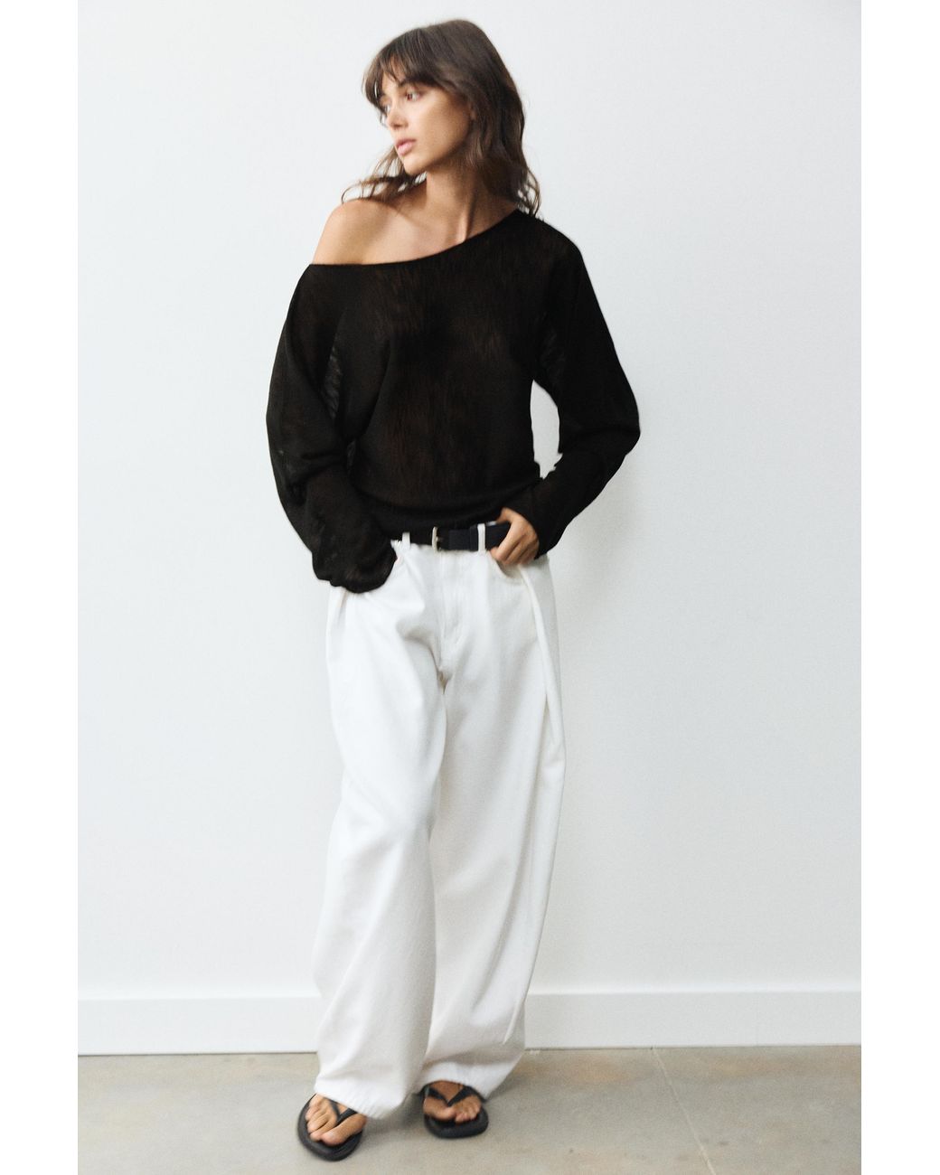 Pull&Bear Black Fine Knit Asymmetric T-Shirt