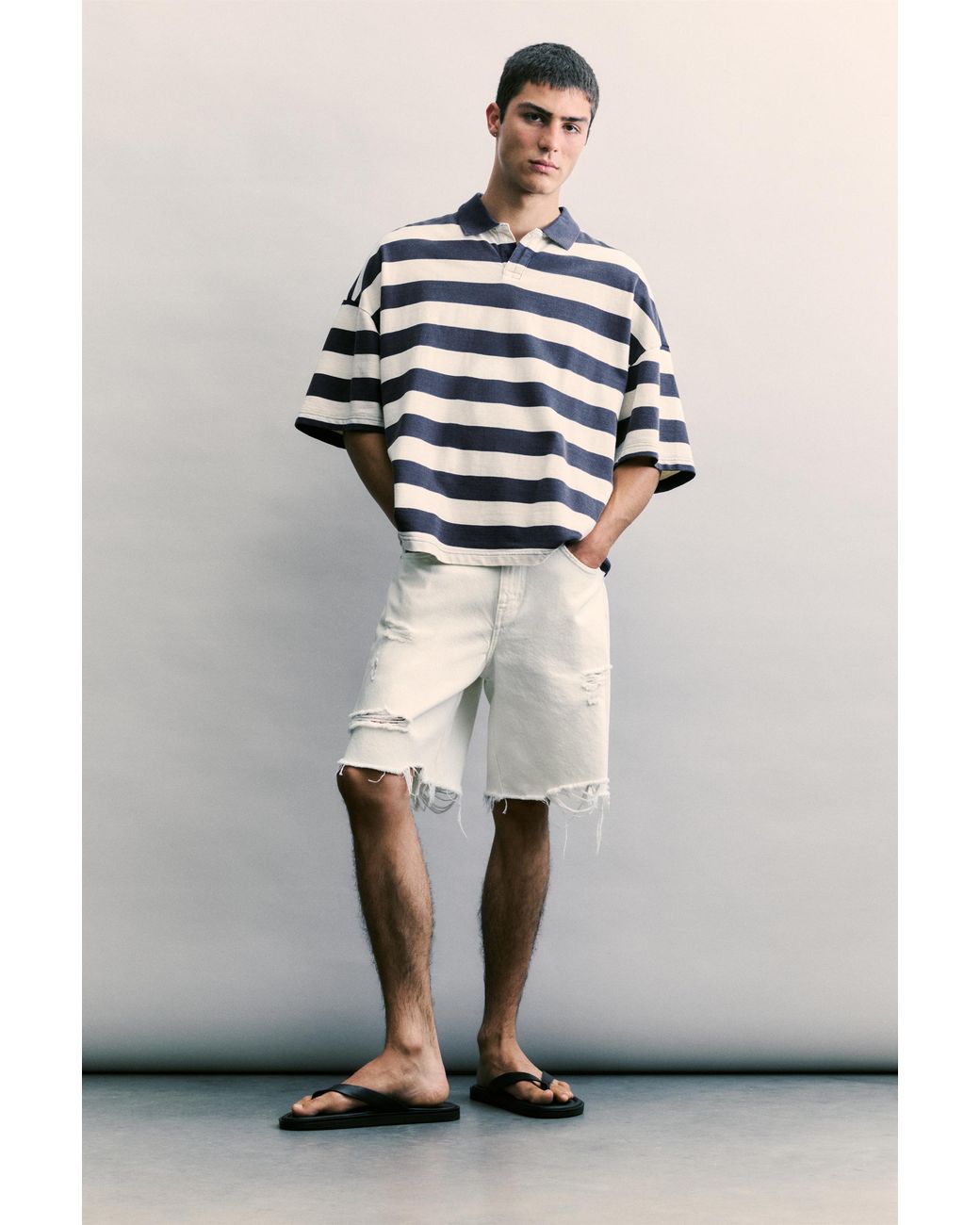 Pull&Bear Brown Straight-Leg Denim Bermuda Shorts for men