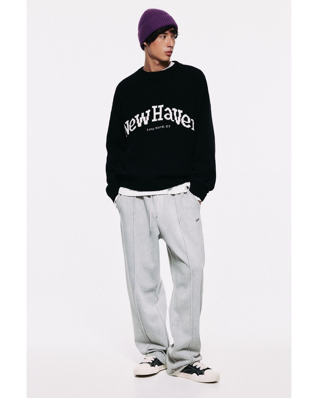 Pull&Bear Black Washed-Effect Jogger Trousers for men