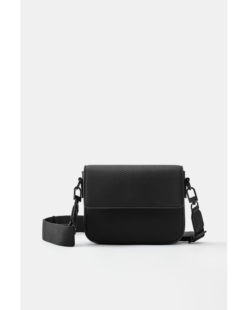 Pull&Bear Black Textured Rubberised Crossbody Bag for men