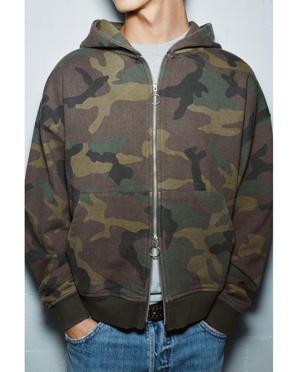 Sweat À Capuche Zippé Imprimé Pull&Bear pour homme en coloris Gray