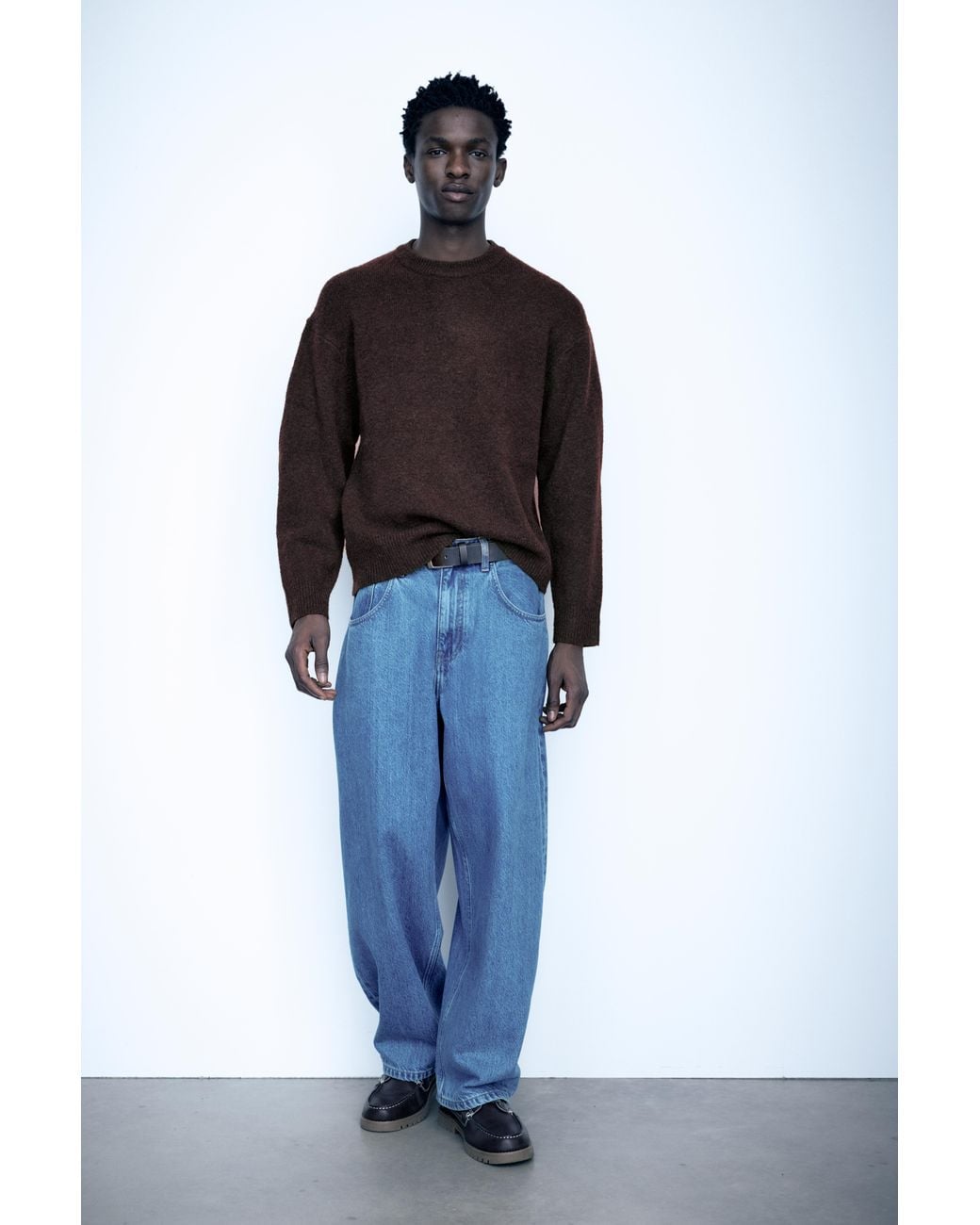 Pull&Bear Brown Basic Round Neck Jumper for men