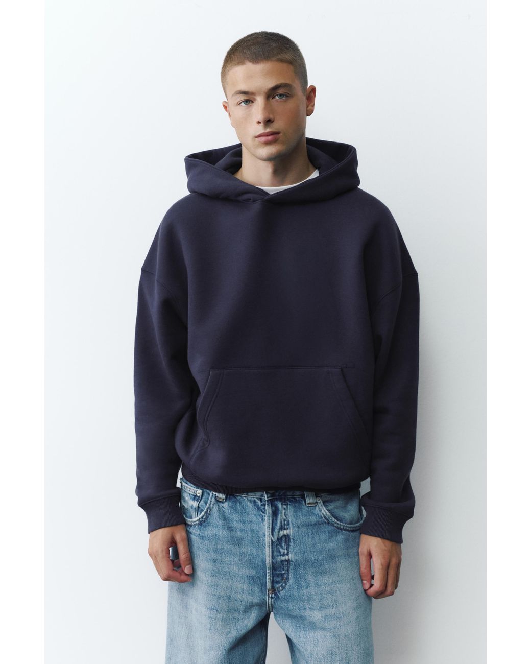 Pull&Bear Blue Boxy Fit Hoodie for men
