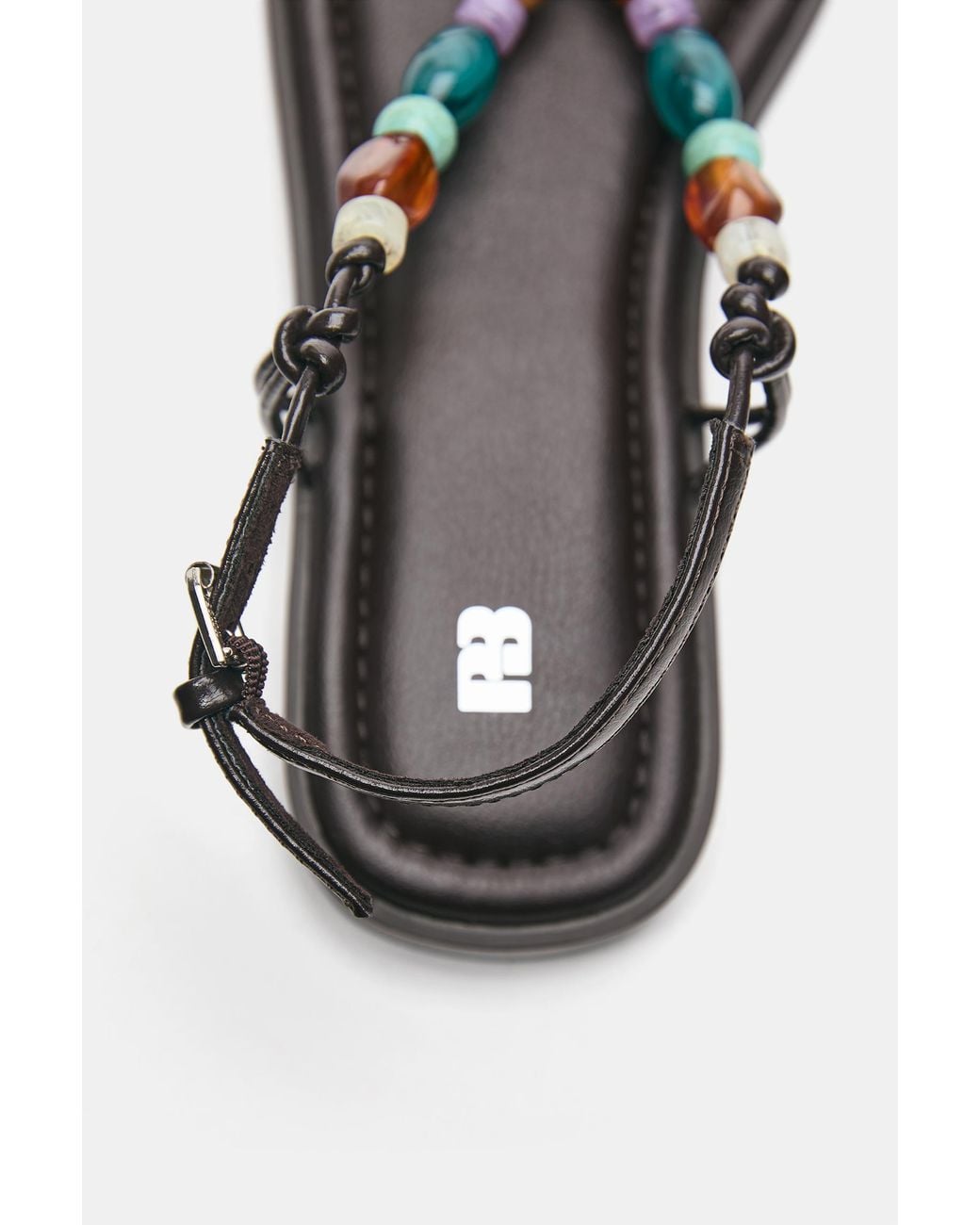 Pull&Bear White Beaded Flat Sandals