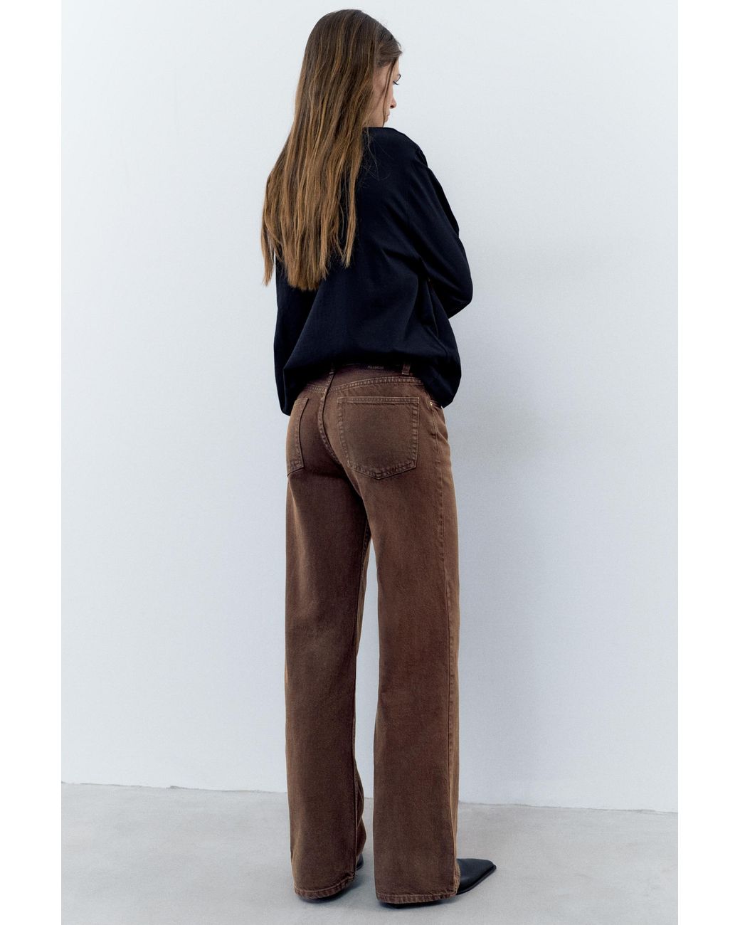 Pull&Bear Brown High-Waist Wide Straight-Leg Jeans