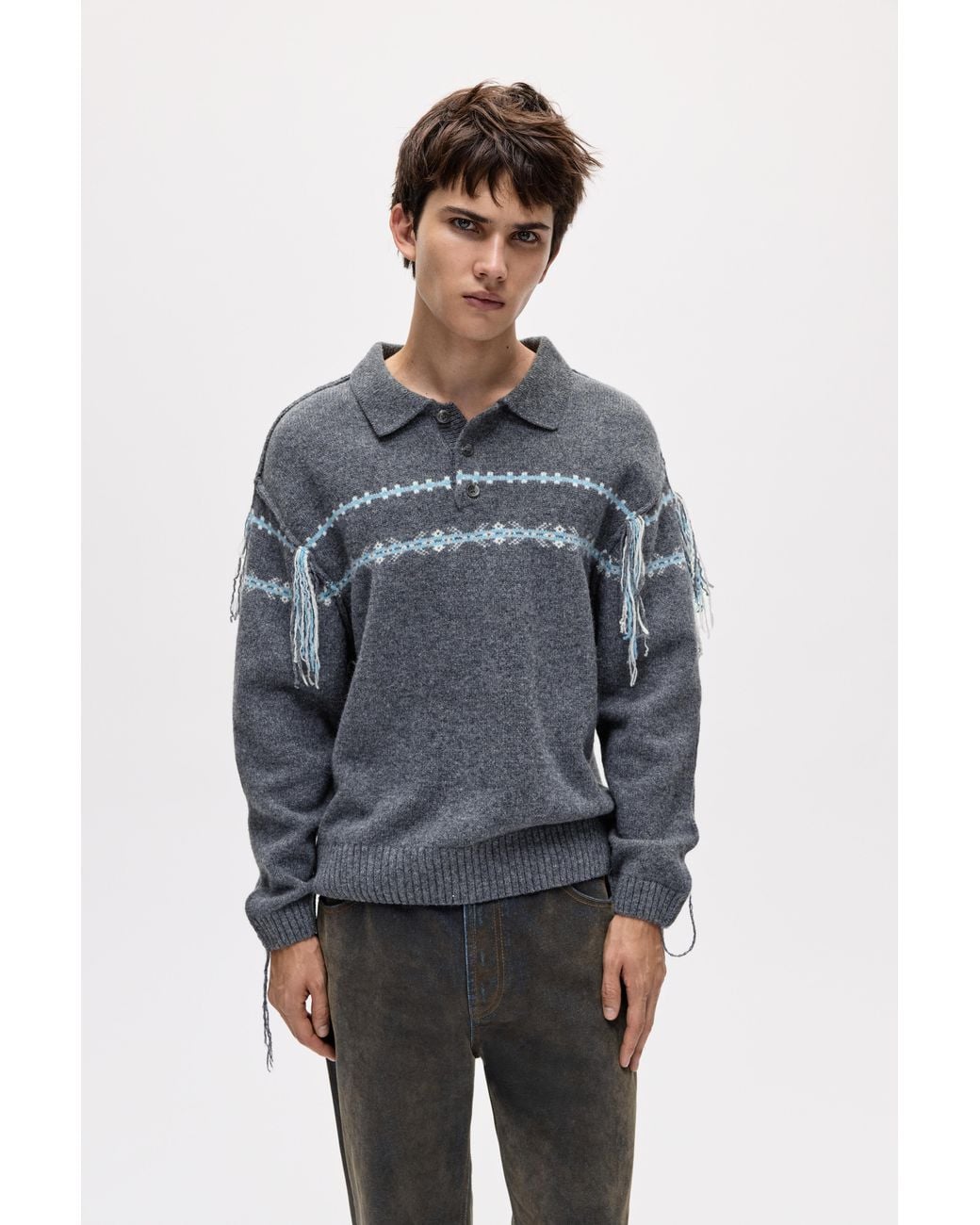 Pull&Bear Gray Oscar Ouyang Wool Polo Shirt for men