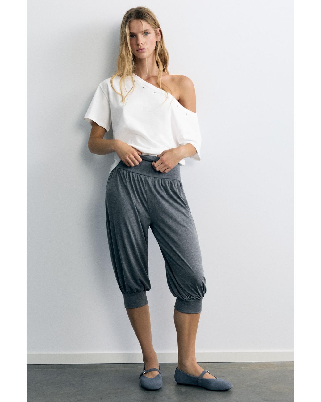 Pull&Bear White Asymmetric Star T-Shirt