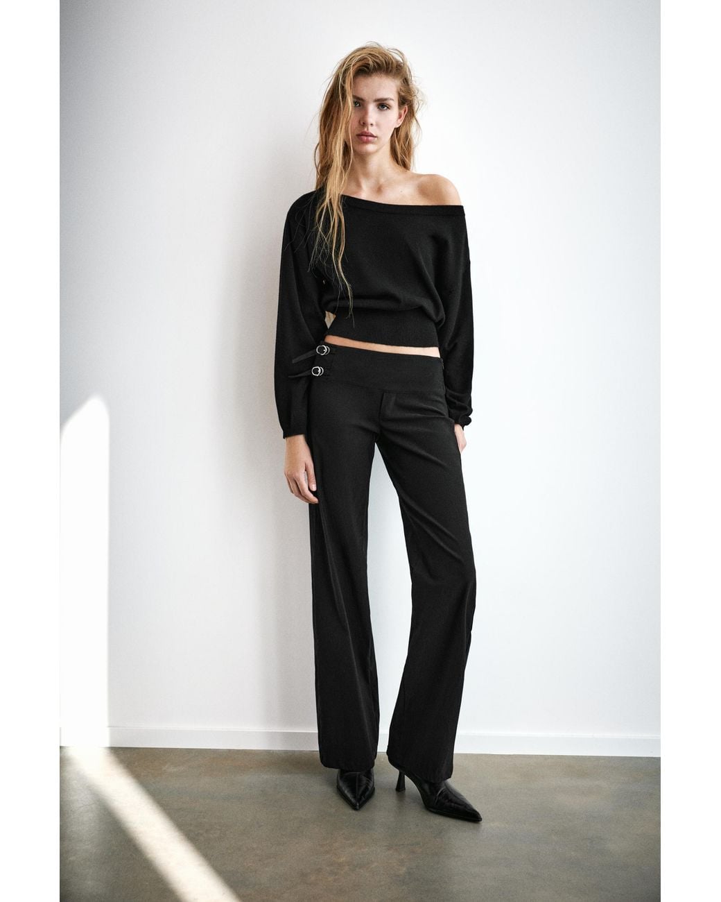 Pull&Bear Black Straight Double-Buckle Trousers