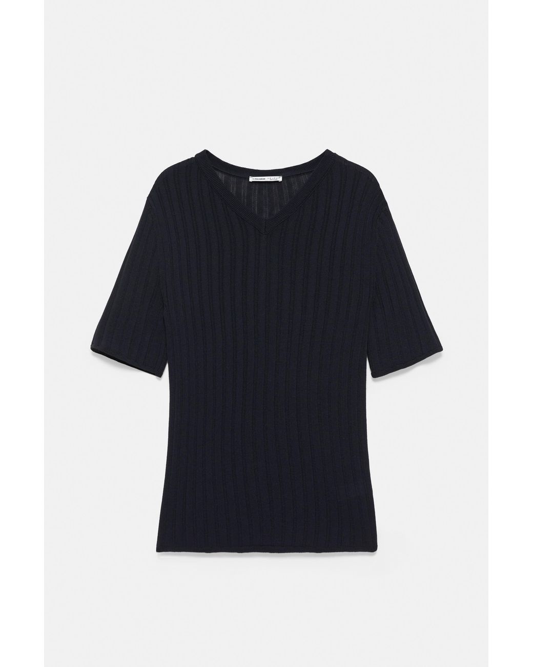 Pull&Bear Black Ribbed V-Neck Top