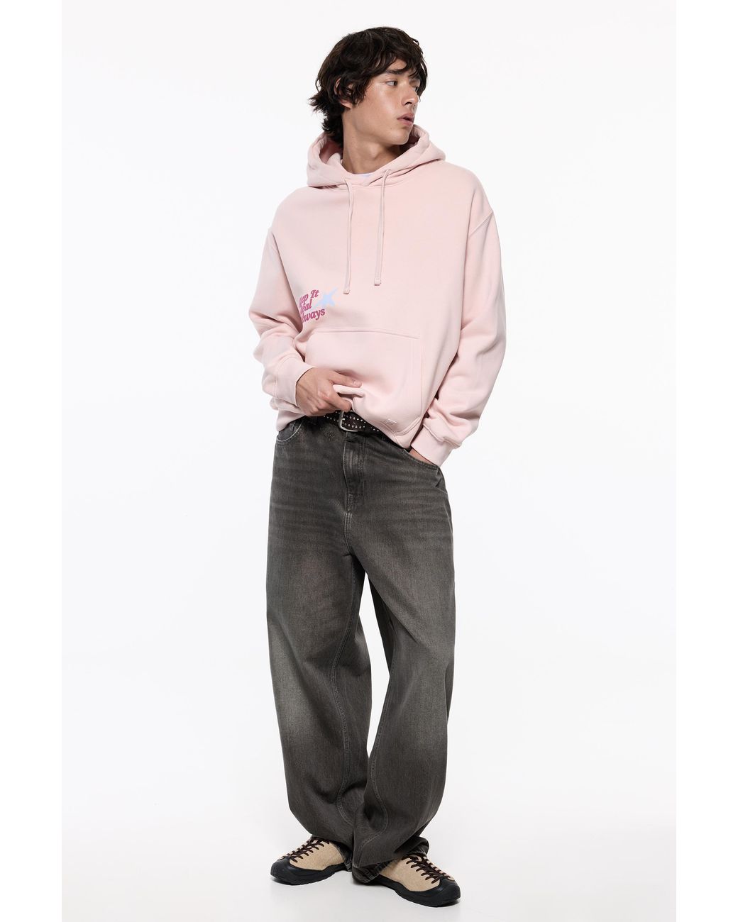 Pull&Bear Pink Graphic Sweatshirt With Hood for men
