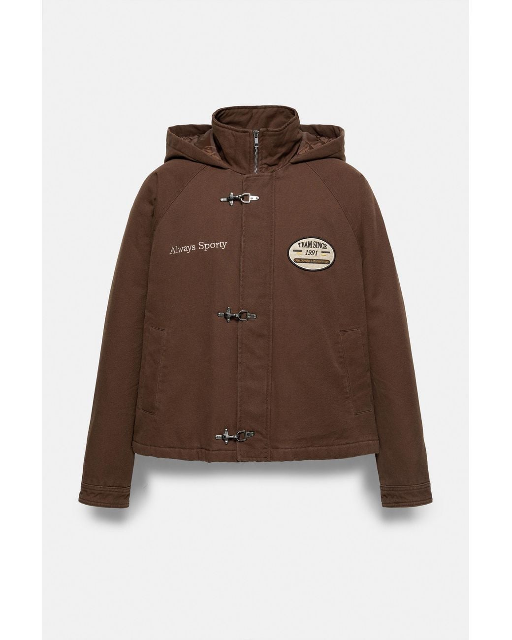 Pull&Bear Brown Jacket With Hood And Fireman Clasp for men