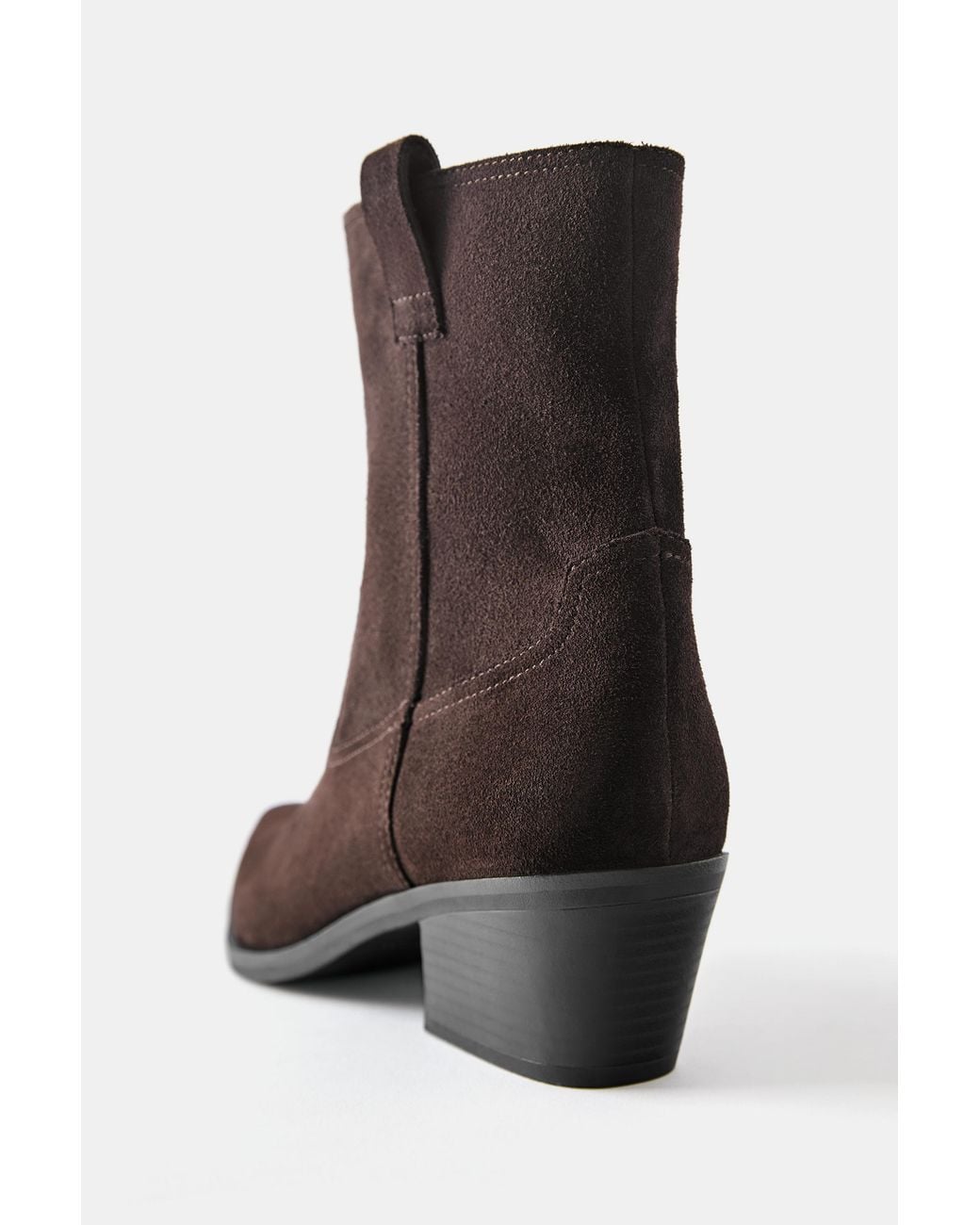 Pull&Bear Brown Leather Cowboy Ankle Boots