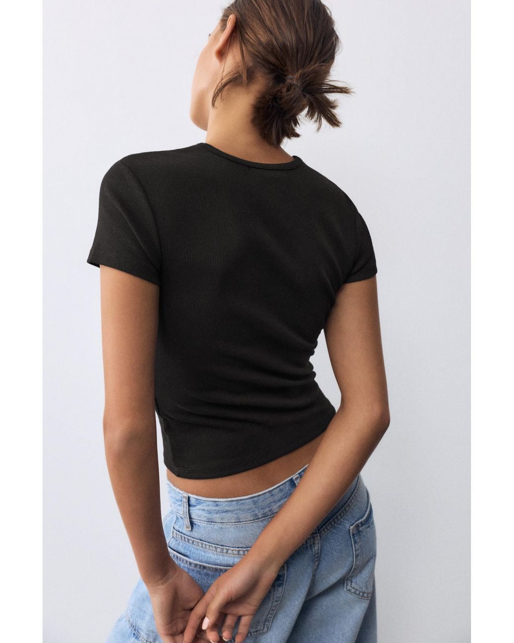 Pull&Bear Geribd T-Shirt Met Korte Mouw in het Black