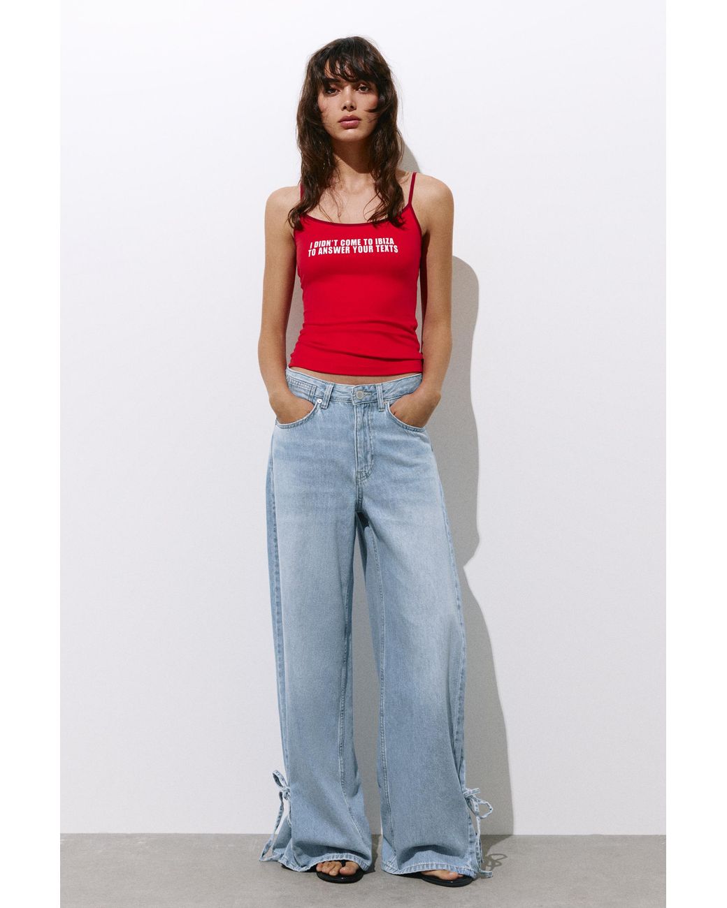 Pull&Bear Blue Wide-Leg Jeans With Bows