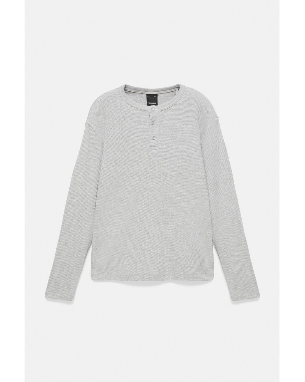 Pull&Bear Gray Long Sleeve Henley T-Shirt for men