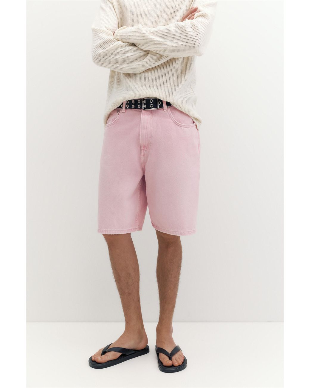 Pull&Bear Gray Baggy Denim Bermuda Shorts for men