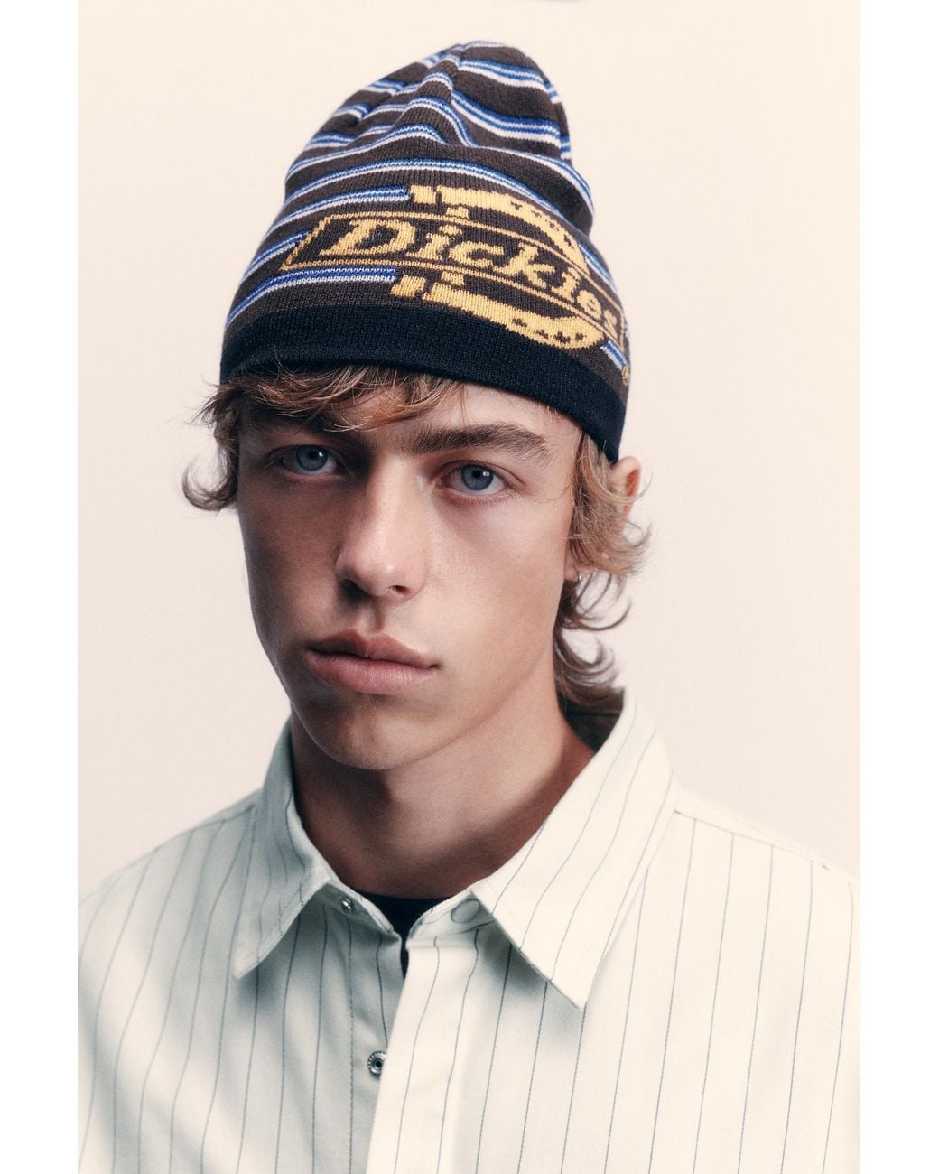 Pull&Bear Blue Dickies Striped Beanie for men