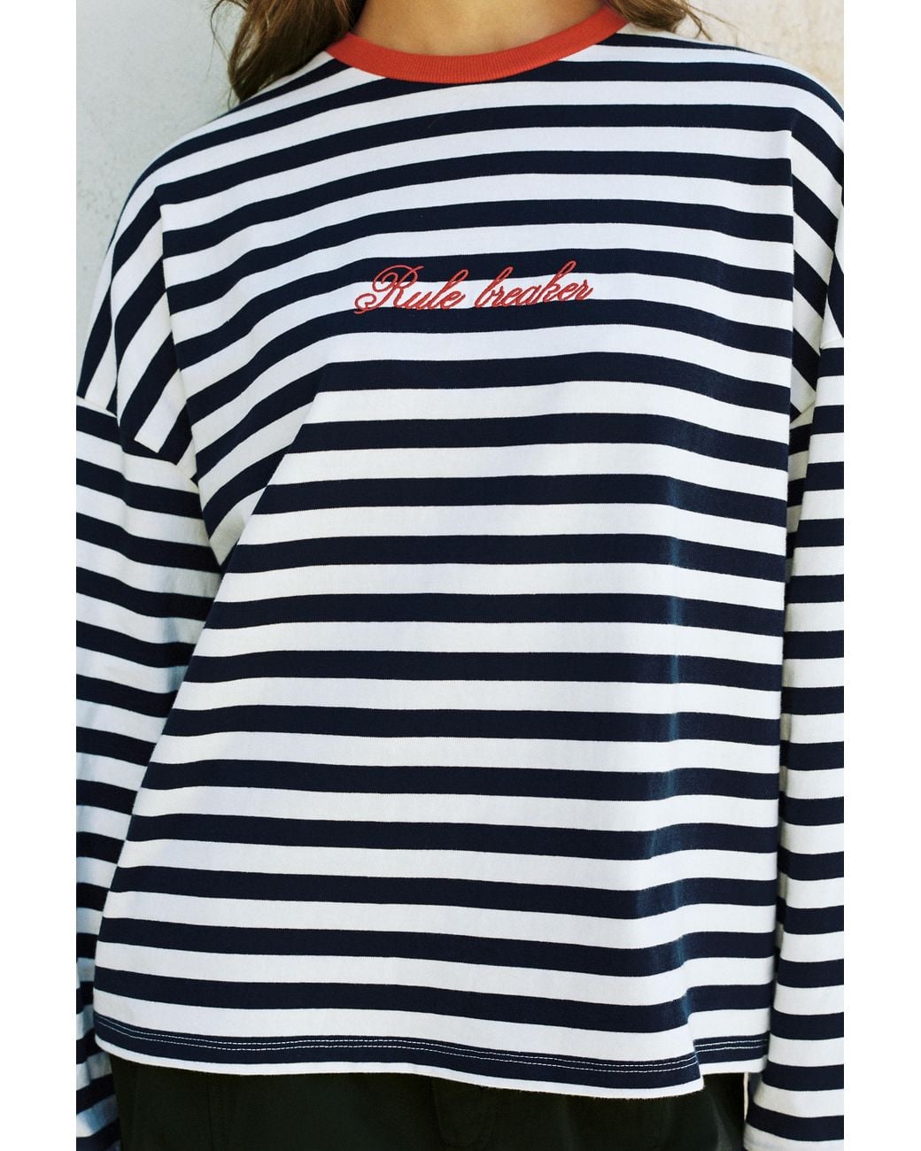 Pull&Bear Blue Oversize Striped Slogan T-Shirt