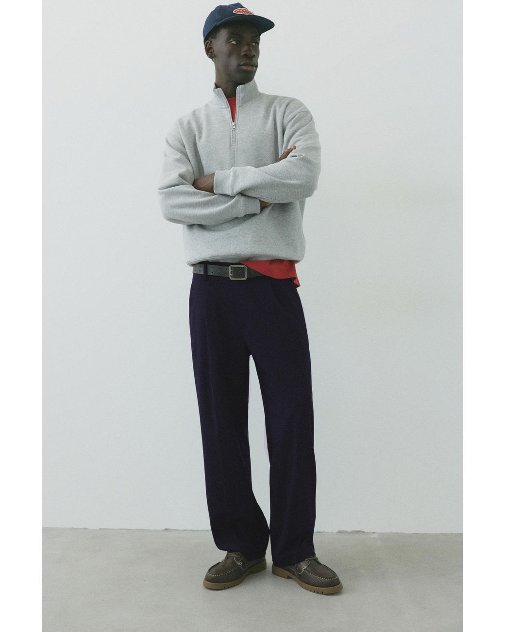 Pull&Bear Blue Wide-Leg Tailored Fit Trousers for men