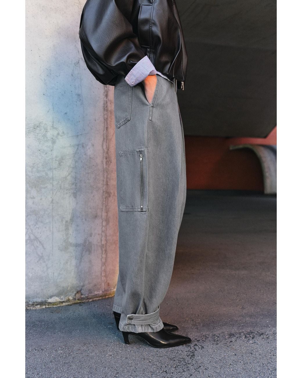 Pull&Bear Gray Balloon Cargo Trousers With Pleats