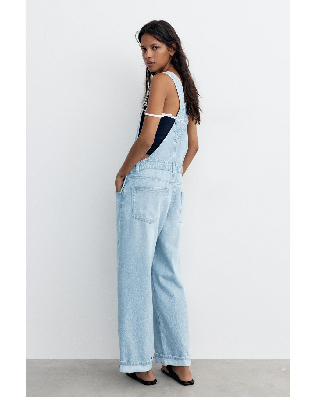Pull&Bear Blue Long Denim Dungarees