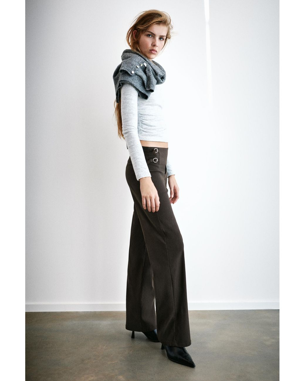 Pull&Bear Gray Straight-Leg Double Buckle Trousers