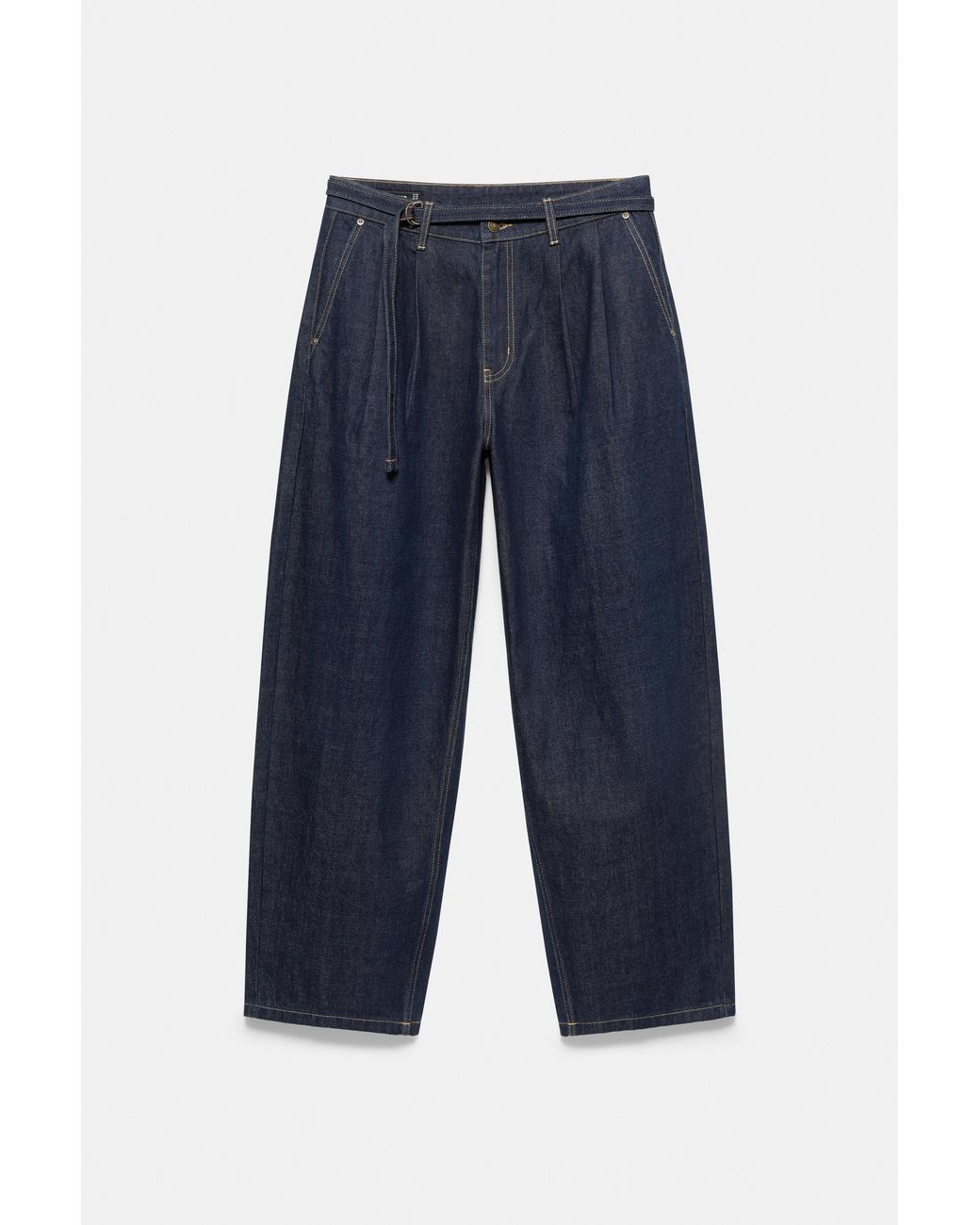 Pull&Bear Multicolor Relaxed Fit Pleated Jeans With Belt for men