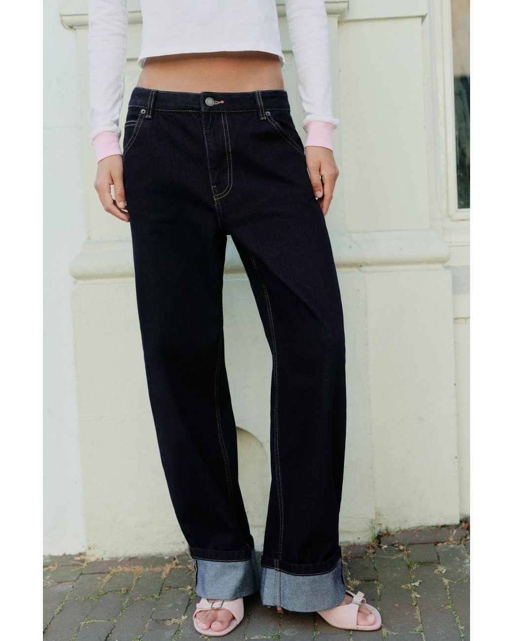 Pull&Bear Gray Turn-Up Hem Jeans