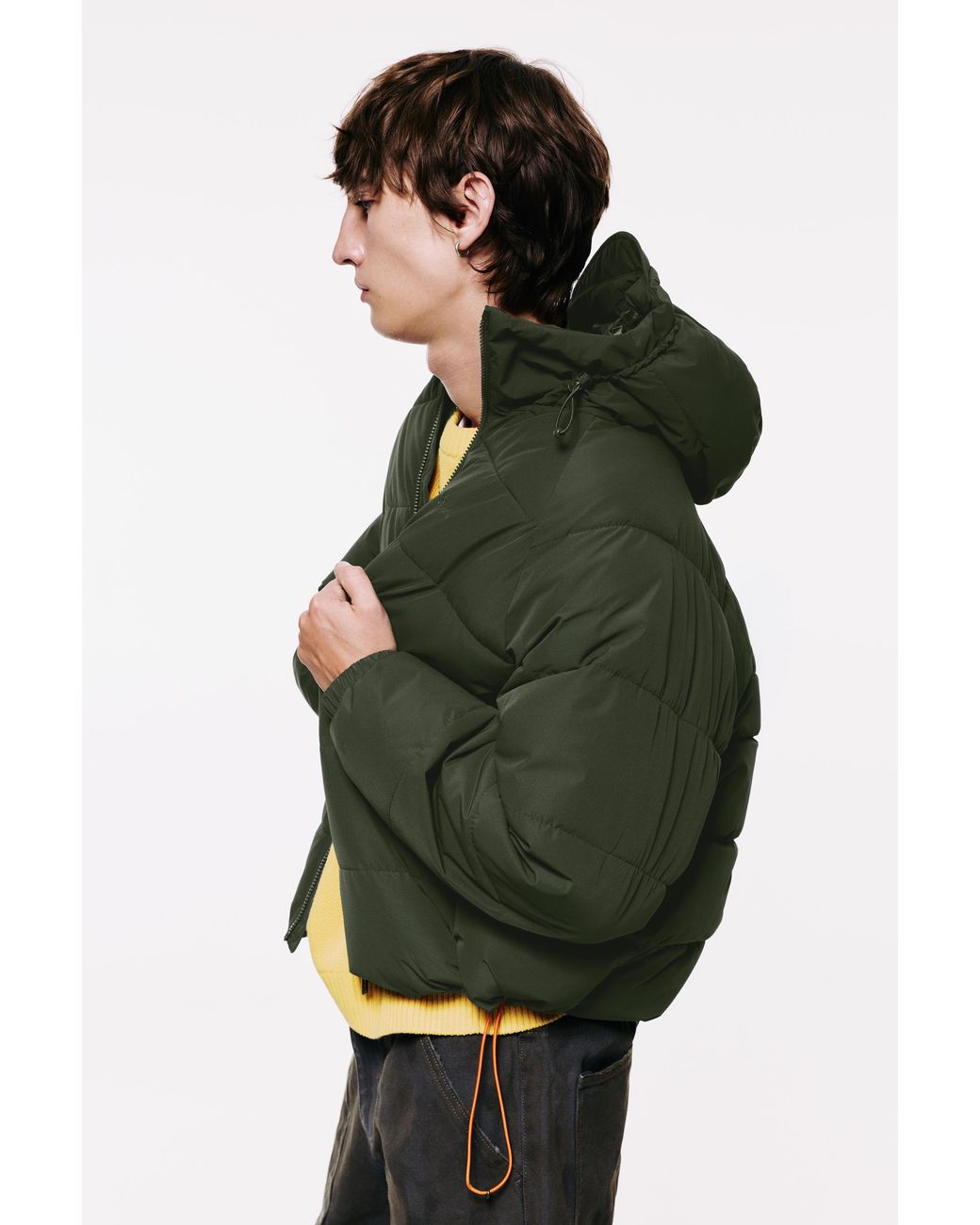 Pull&Bear Green Quilted Jacket With Hood for men