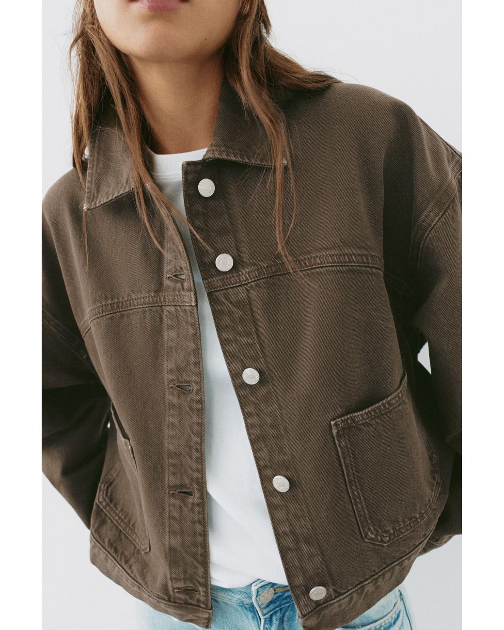 Pull&Bear Brown Boxy Denim Overshirt