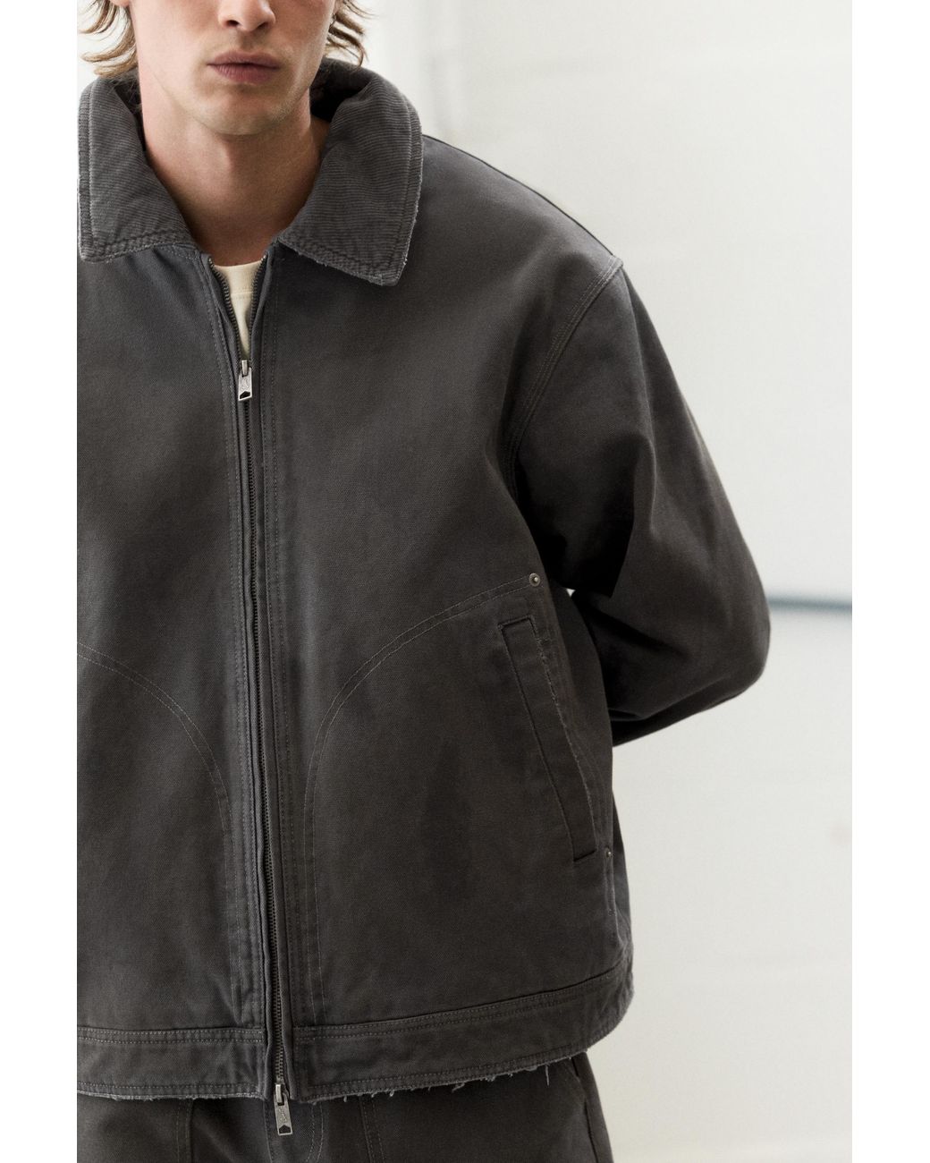 Pull&Bear Gray Washed-Finish Jacket for men