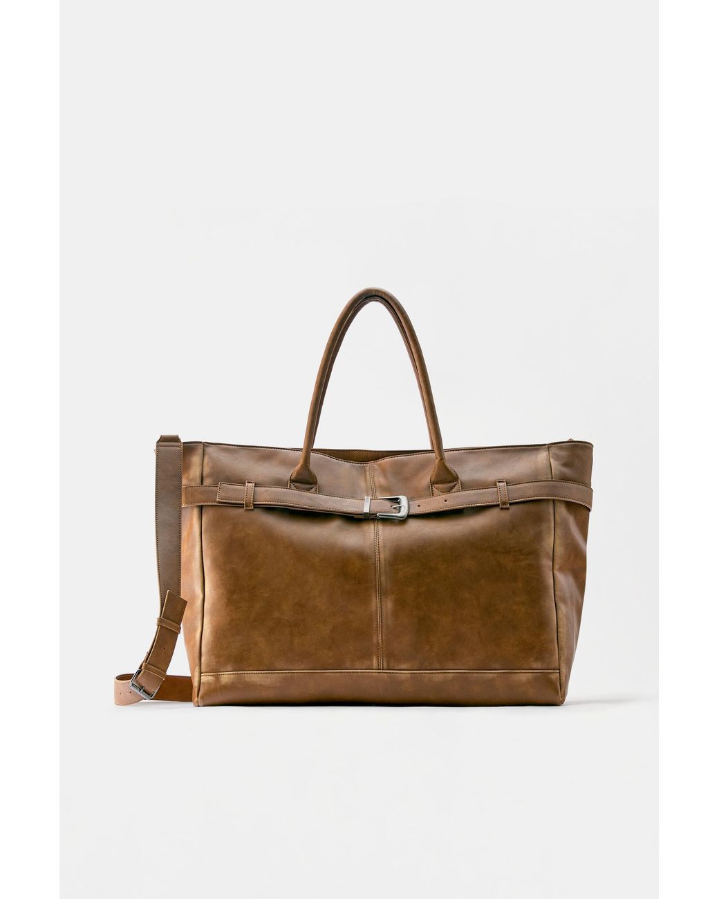 Pull&Bear Brown Distressed Shopper Bag With Buckle for men
