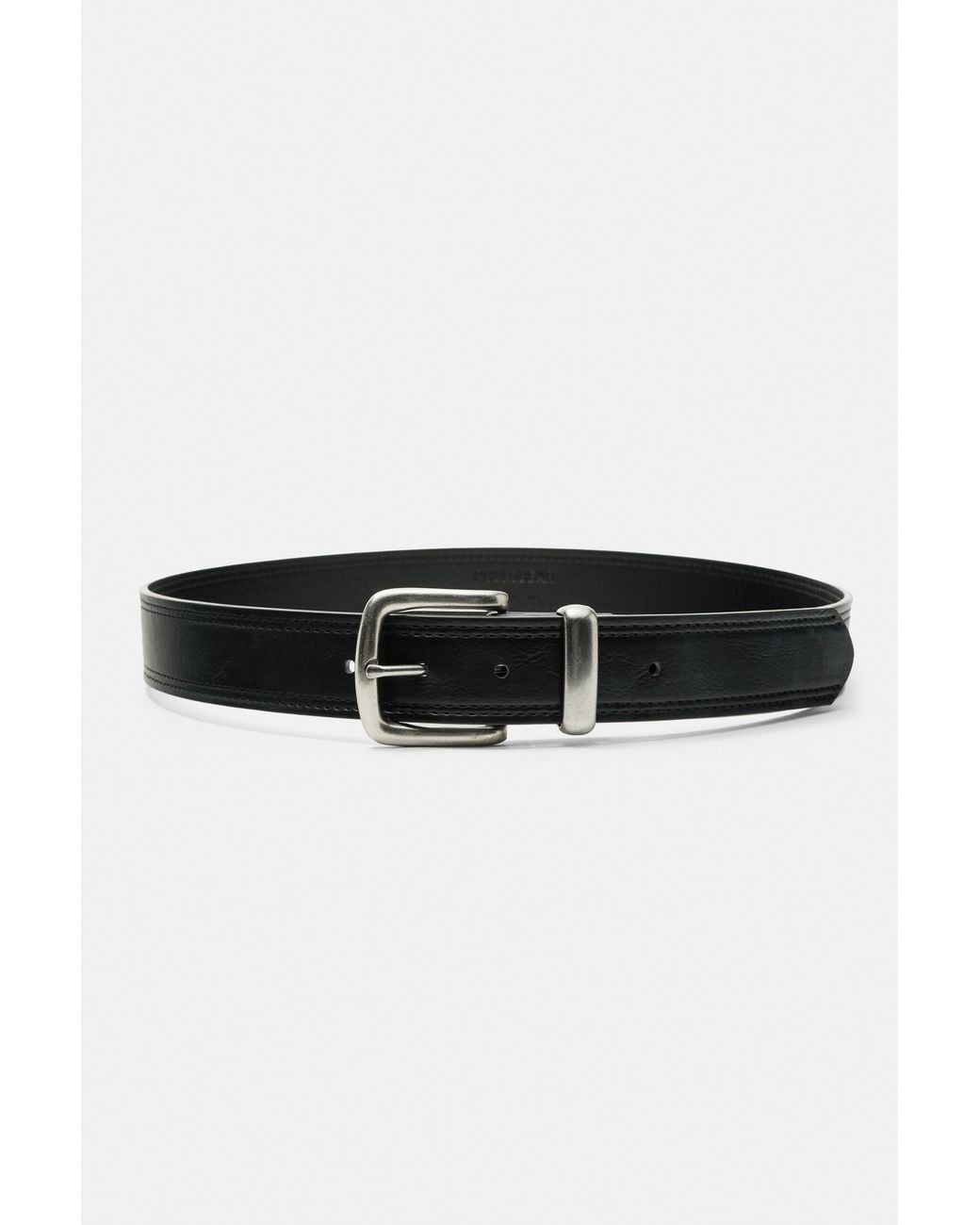 Pull&Bear Black Leather Effect Topstitched Belt for men