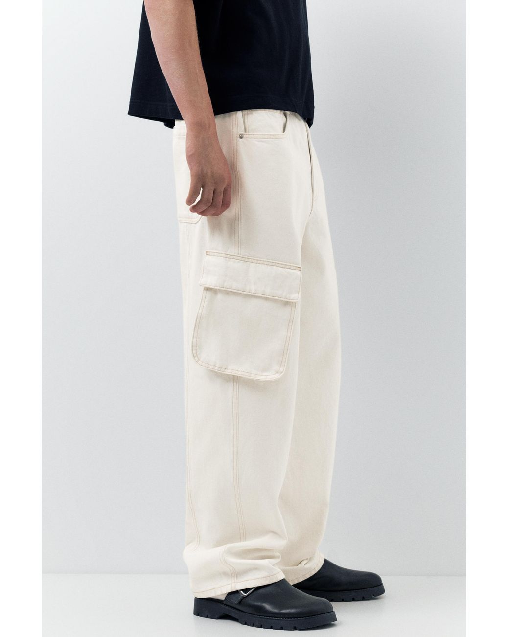Pull&Bear Baggy Cargo Jeans in het Black voor heren