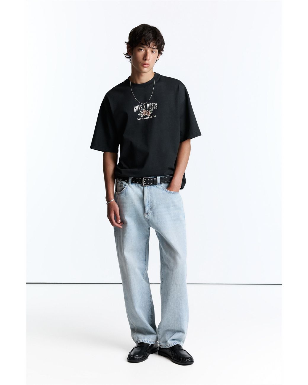 Pull&Bear Black Relaxed Fit Guns N' Roses T-Shirt for men