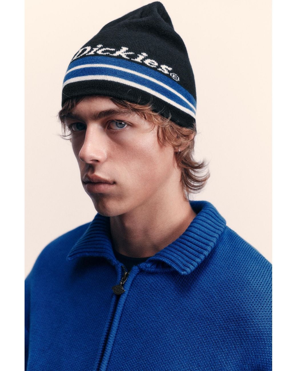 Pull&Bear Black Dickies Stripe Beanie for men