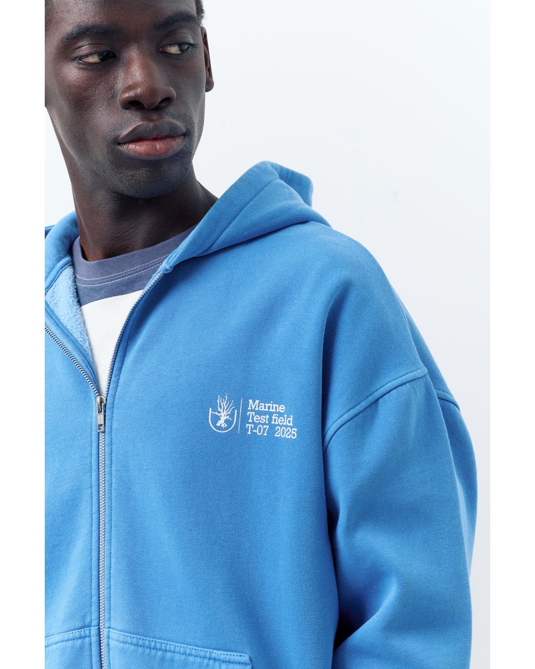 Pull&Bear Blue Hoodie With Zip for men