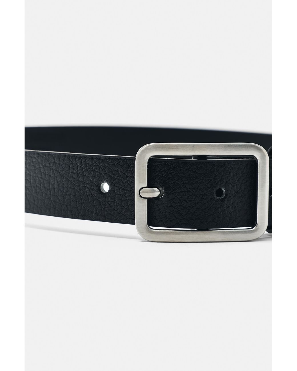 Pull&Bear Black Leather-Effect Square Buckle Belt for men