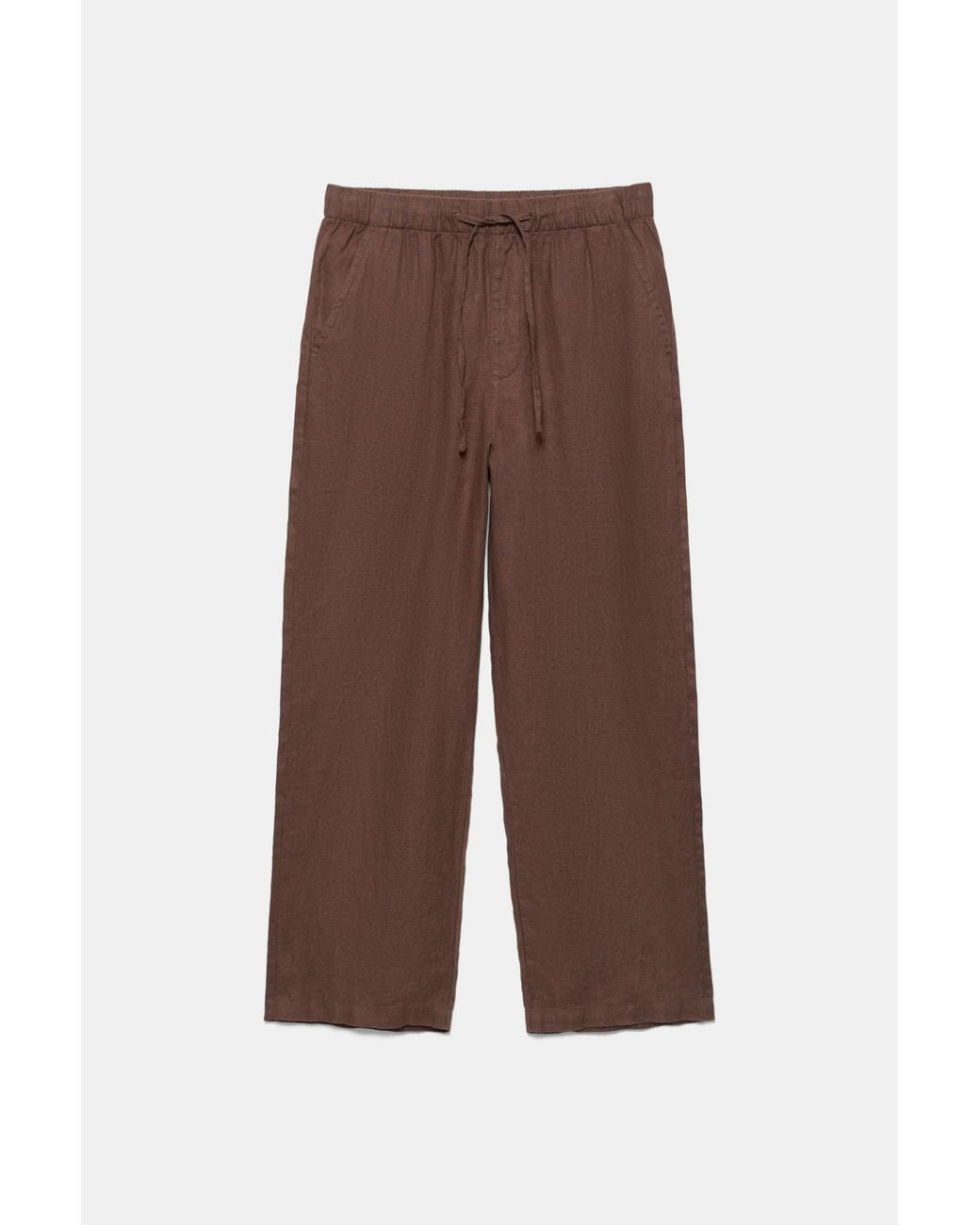 Pull&Bear Brown 100% Linen Jogger Trousers for men