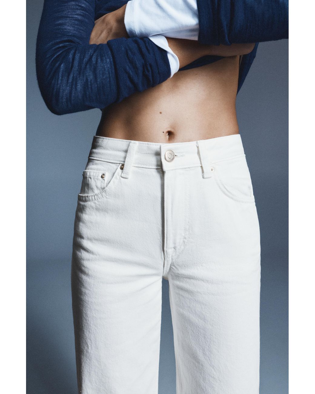 Pull&Bear White High-Waist Wide Straight-Leg Jeans