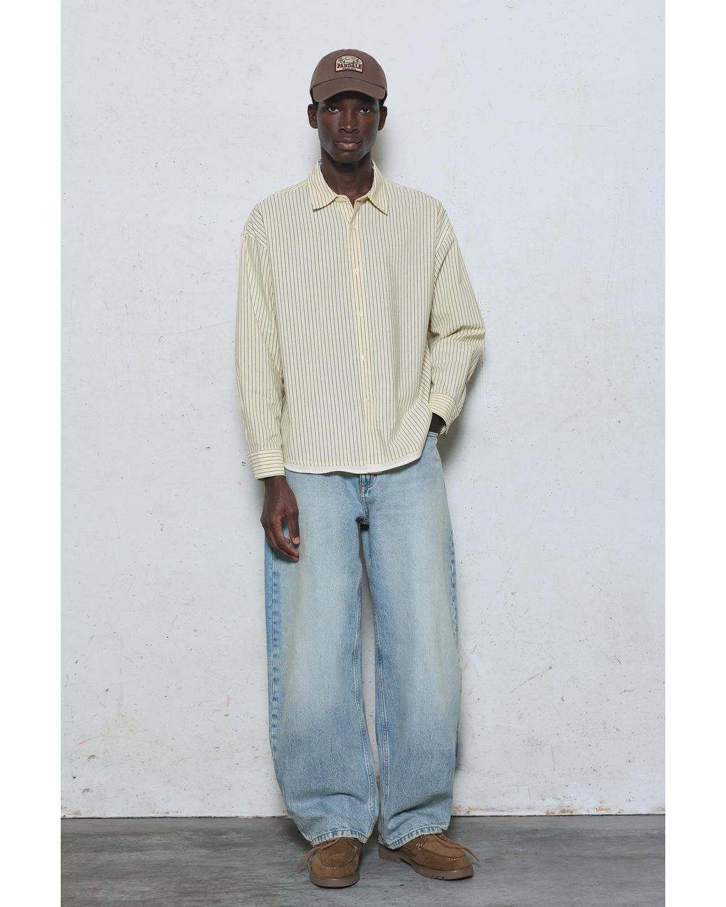 Pull&Bear Natural Striped Long Sleeve Shirt for men