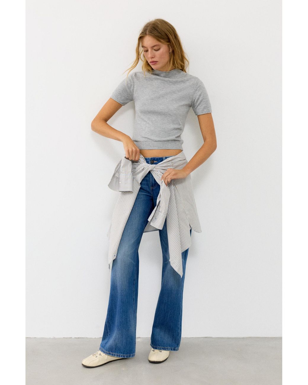 Pull&Bear Fijngebreid T-Shirt Met Korte Mouw in het Blue