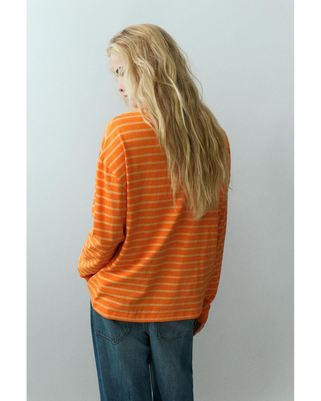 Pull&Bear Orange Striped Long Sleeve T-Shirt