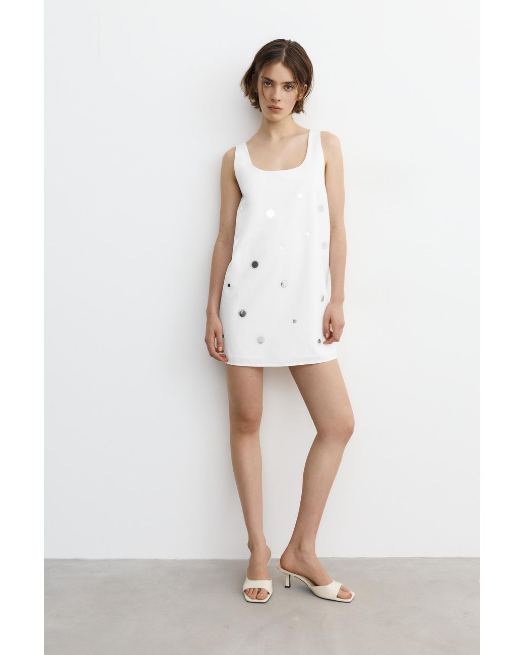 Pull&Bear White Short Strappy Dress With Mirrored Details