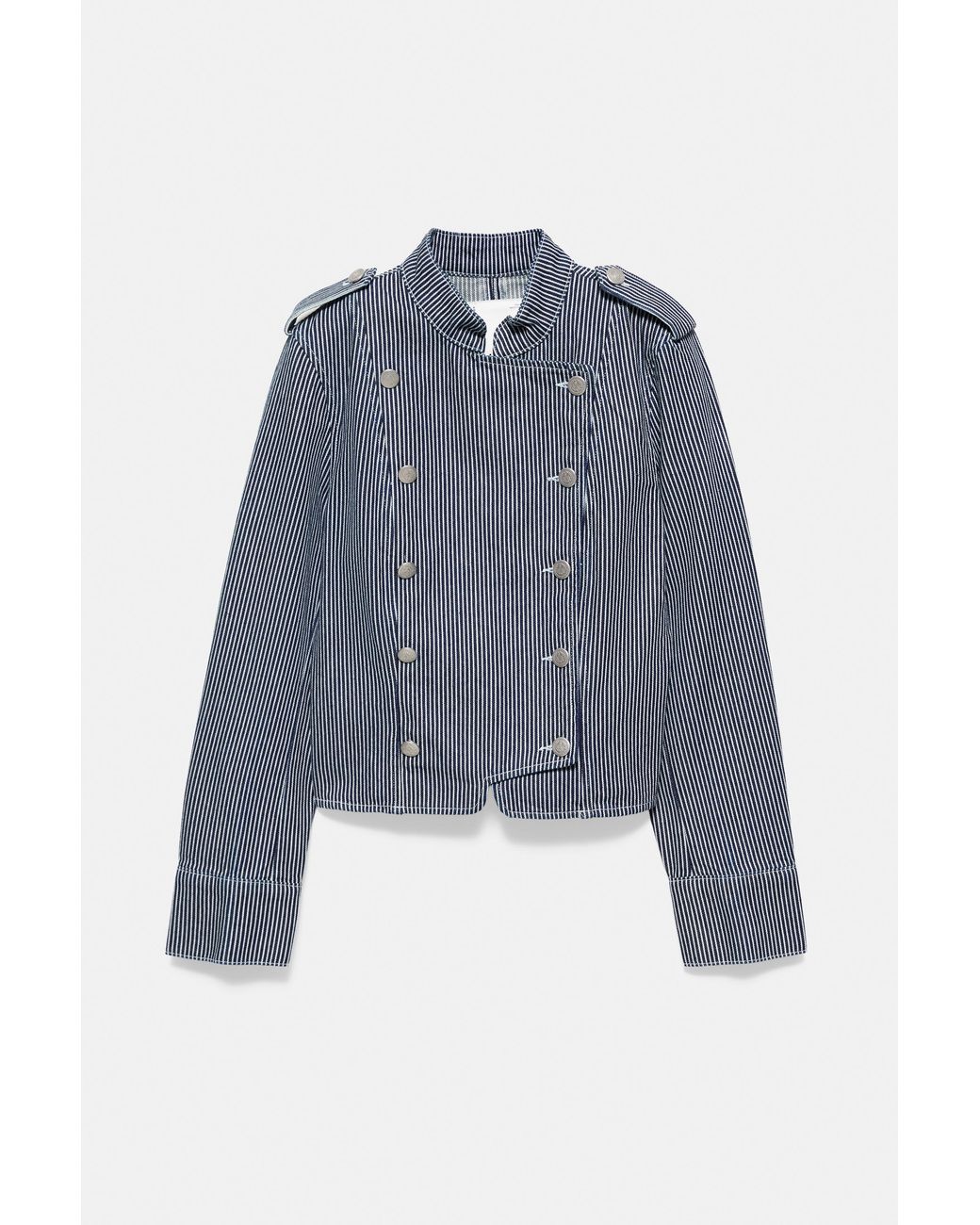 Pull&Bear Gestreept Denim Jack Met Knopen in het Gray