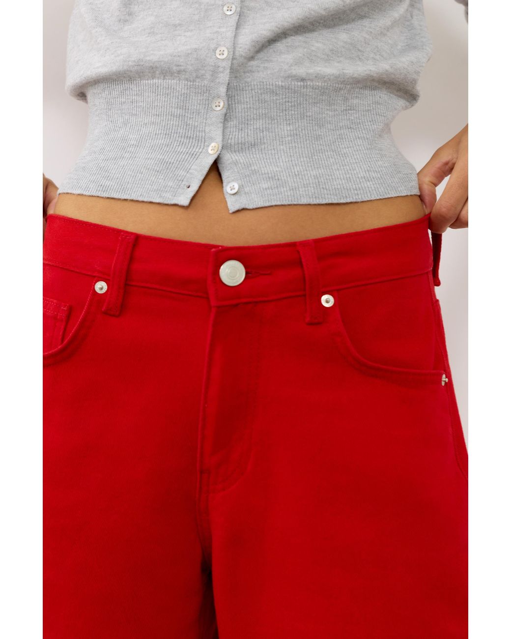 Pull&Bear Red Low-Rise Barrel Jeans